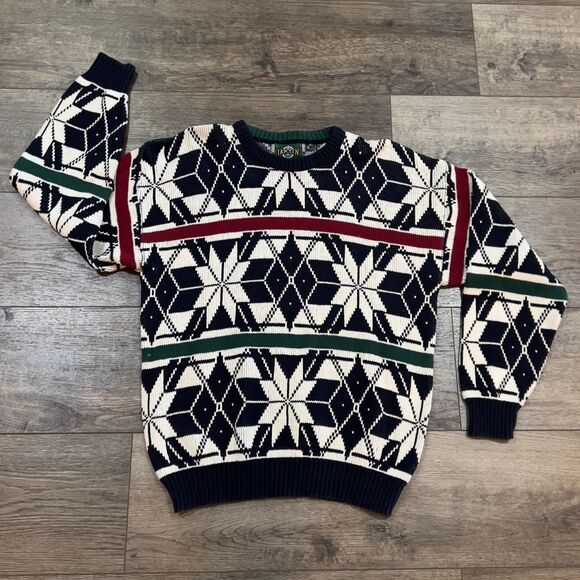 Vintage 80s Jantzen Sweater Acrylic Nordic Fair Isle Pullover Made in USA Large - Picture 1 of 7